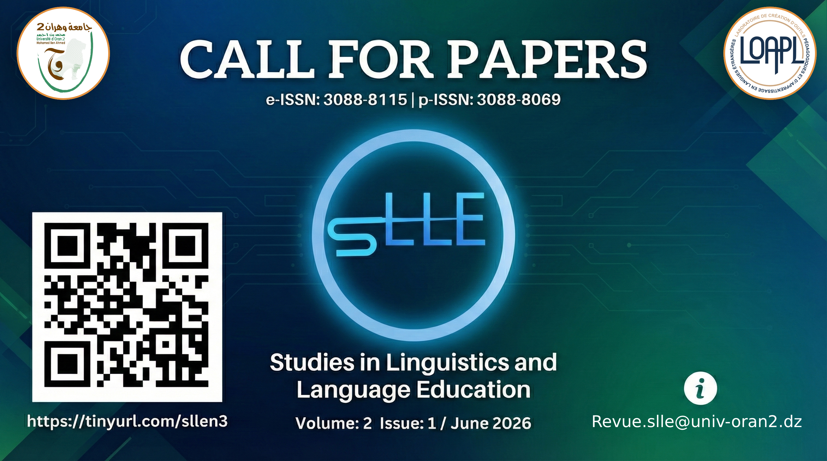 Appel à contributions 2026 : Studies in Linguistics and Language Education (SLLE) Vol. 2, N° 1