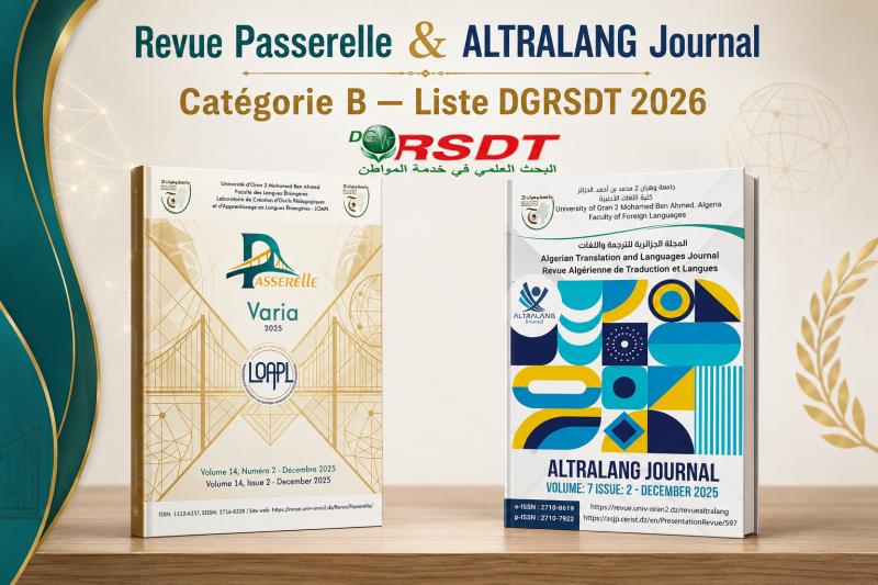 Nomenclature DGRSDT 2026 : Statut Catégorie B pour les Revues du LOAPL